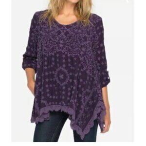 Johnny Was Deep Purple Jossimar Flowy Embroidered Tunic XS Boho Hippie Artsy